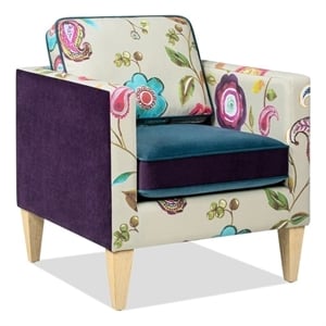 Pemberly Row 28&quot Accent Chair Teal-Blue Purple Velvet & Multicolored Floral
