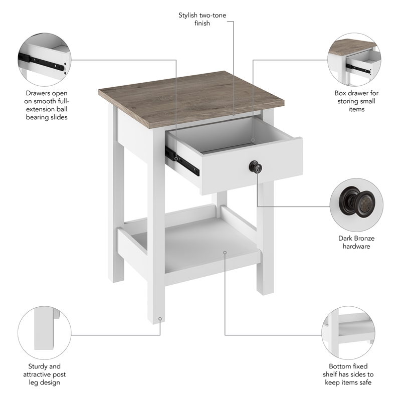 Pemberly Row Farmhouse Living Room End Table - Engineered Wood