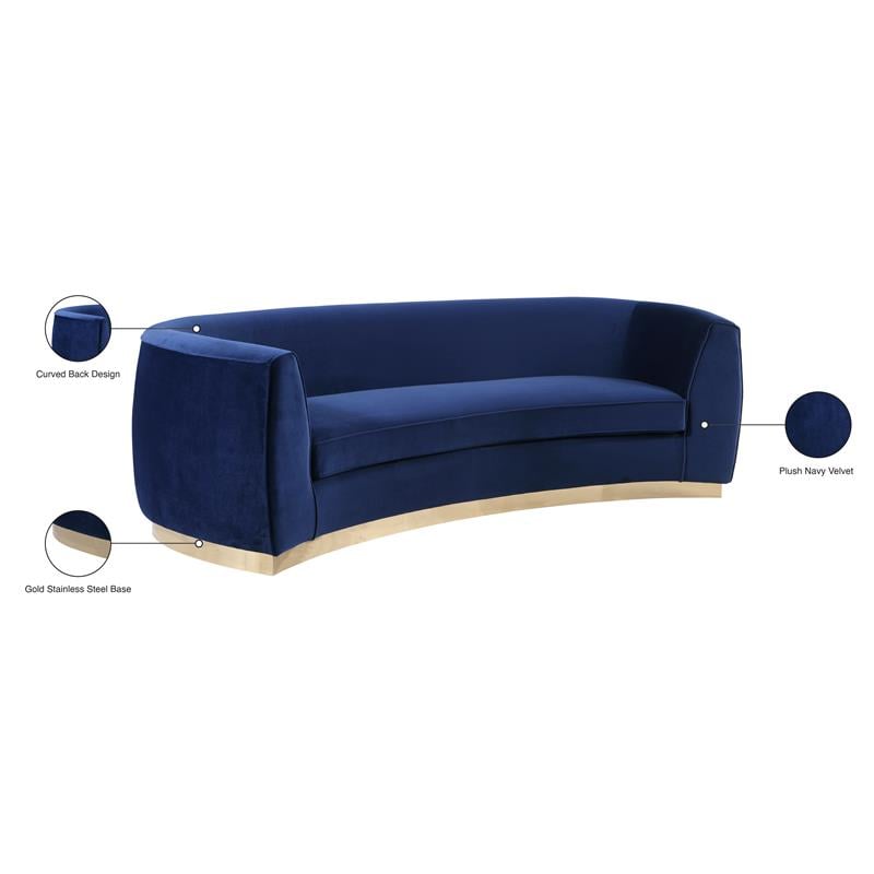 Pemberly Row Contemporary Transitional Velvet Sofa in Navy Finish