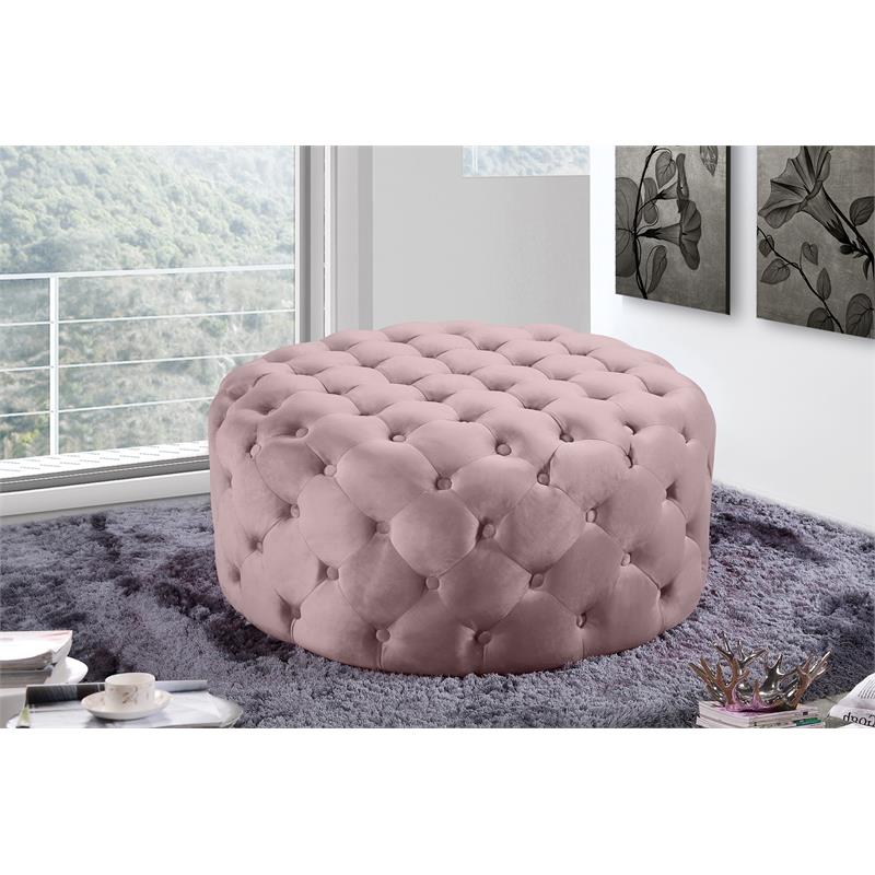Pemberly Row Modern Button Tufted Pink Velvet Ottoman and Bench