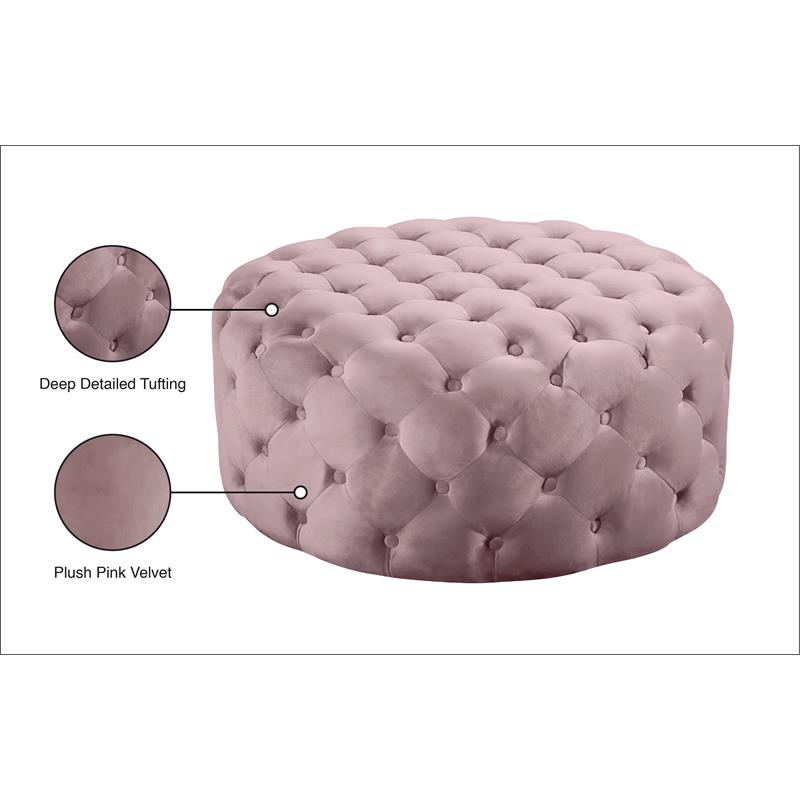 Pemberly Row Modern Button Tufted Pink Velvet Ottoman and Bench