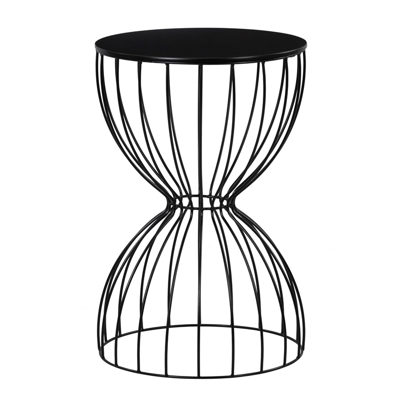 Pemberly Row Modern Hourglass End Table with Metal Top for Bedroom Black