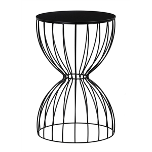Pemberly Row Modern Hourglass End Table with Metal Top for Bedroom Black