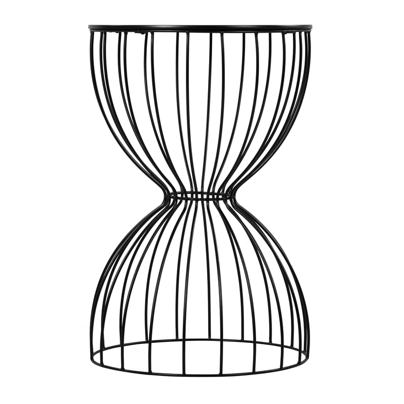Pemberly Row Modern Hourglass End Table with Metal Top for Bedroom Black