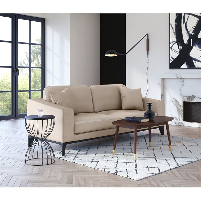 Pemberly Row Modern Hourglass End Table with Metal Top for Bedroom Black