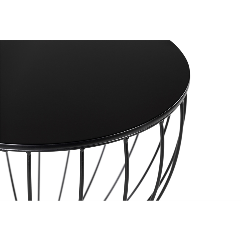 Pemberly Row Modern Hourglass End Table with Metal Top for Bedroom Black