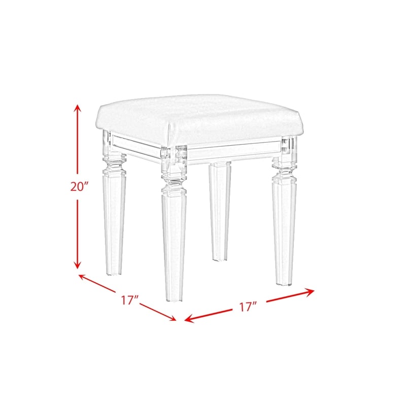 Pemberly Row Contemporary Vanity Stool with Acrylic Leg in Dark