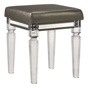 Pemberly Row Contemporary Vanity Stool with Acrylic Leg in Dark