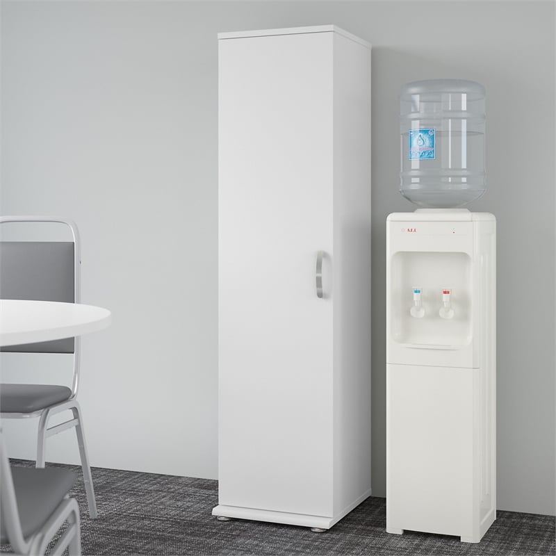 Pemberly Row Tall Narrow Storage Cabinet in White - Engineered Wood