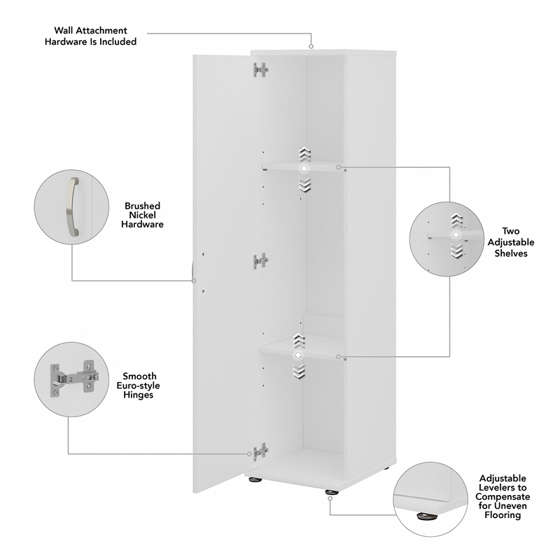 Pemberly Row Tall Narrow Storage Cabinet in White - Engineered Wood