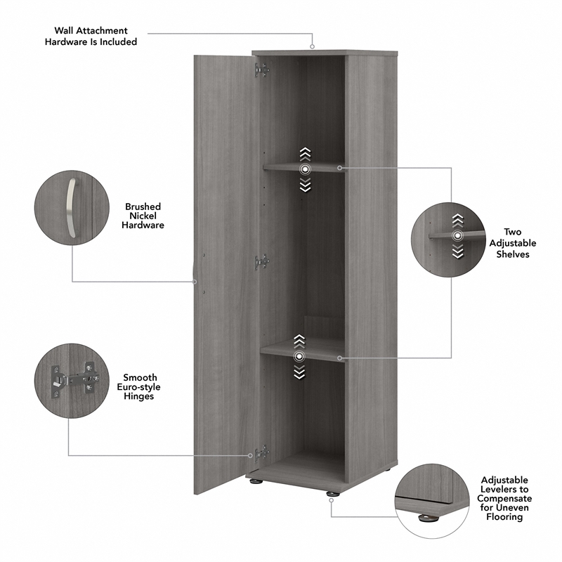 Pemberly Row Tall Narrow Storage Cabinet in Platinum Gray - Engineered Wood