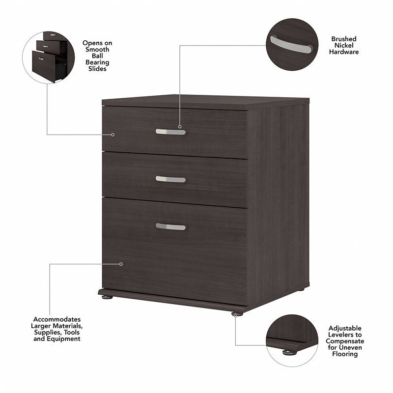 Pemberly Row Floor Storage Cabinet with Drawers in Storm Gray - Engineered Wood