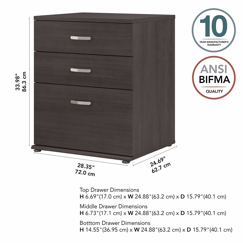 Pemberly Row Floor Storage Cabinet with Drawers in Storm Gray - Engineered Wood