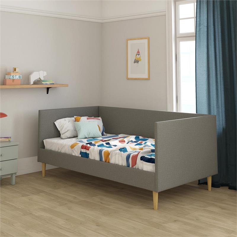 Pemberly Row Mid-Century Upholstered Daybed Twin Size in Gray Linen