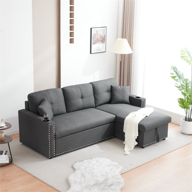 Pemberly Row Traditional Upholstered Fabric Sleeper Sofa -LIGHT GRAY