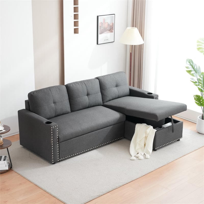 Pemberly Row Traditional Upholstered Fabric Sleeper Sofa -LIGHT GRAY