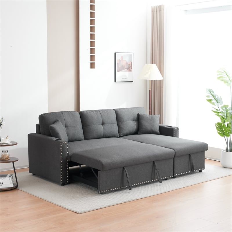 Pemberly Row Traditional Upholstered Fabric Sleeper Sofa -LIGHT GRAY