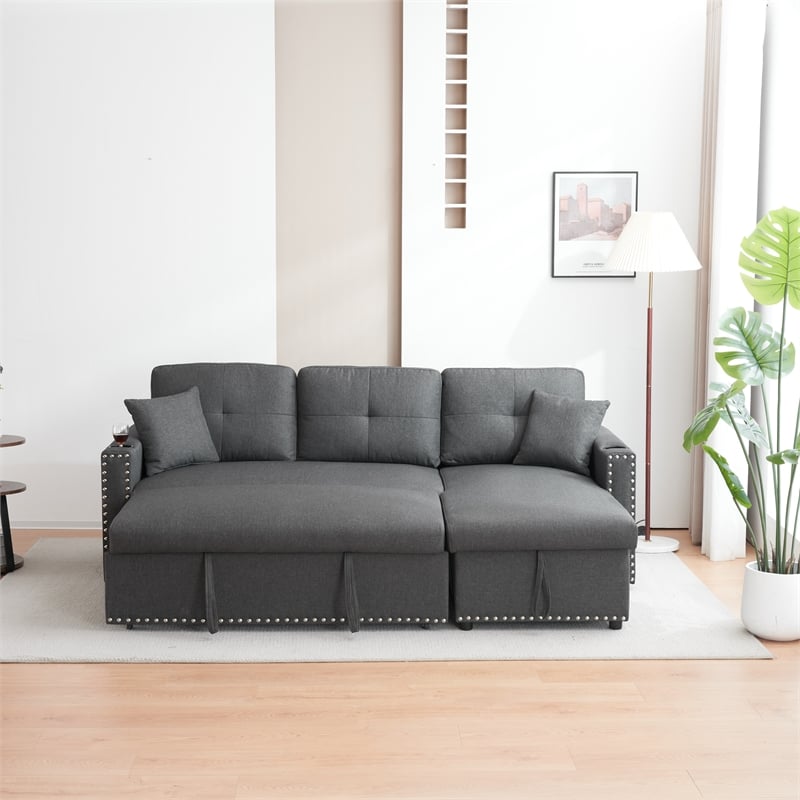 Pemberly Row Traditional Upholstered Fabric Sleeper Sofa -LIGHT GRAY
