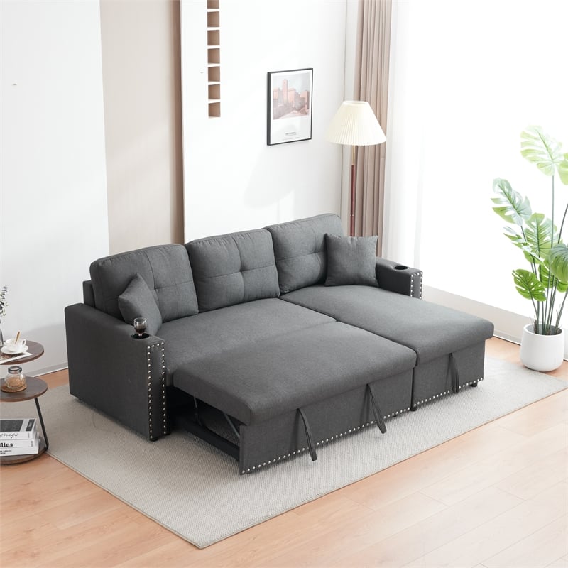Pemberly Row Traditional Upholstered Fabric Sleeper Sofa -LIGHT GRAY