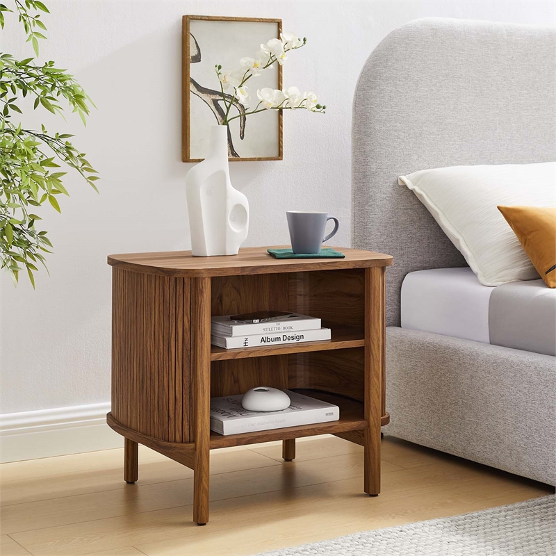 Pemberly Row Modern / Contemporary Open Nightstand in Walnut