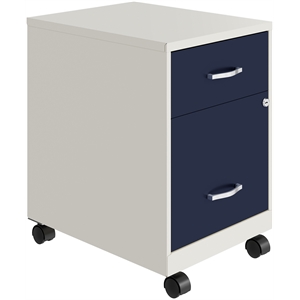 Pemberly Row 18&quotD 2 Drawer Mobile Metal Vertical Filing Cabinet- White/Navy