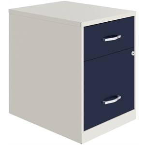 Pemberly Row 18&quotD 2 Drawer Metal Filing Cabinet - Pearl White/Navy