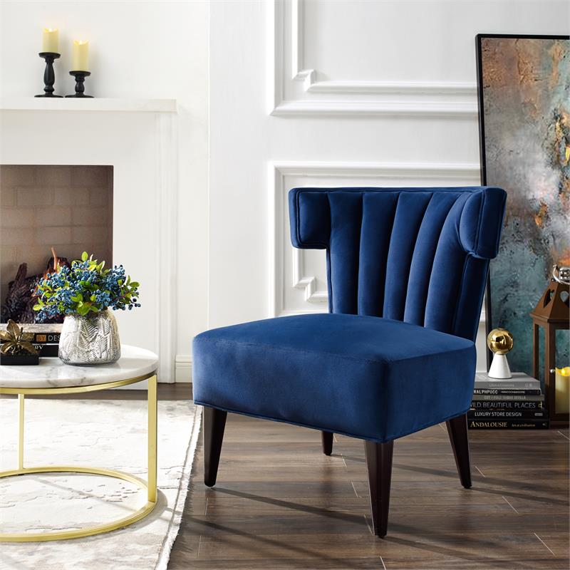 Pemberly Row Tufted Velvet Wingback Accent Chair in Navy Blue