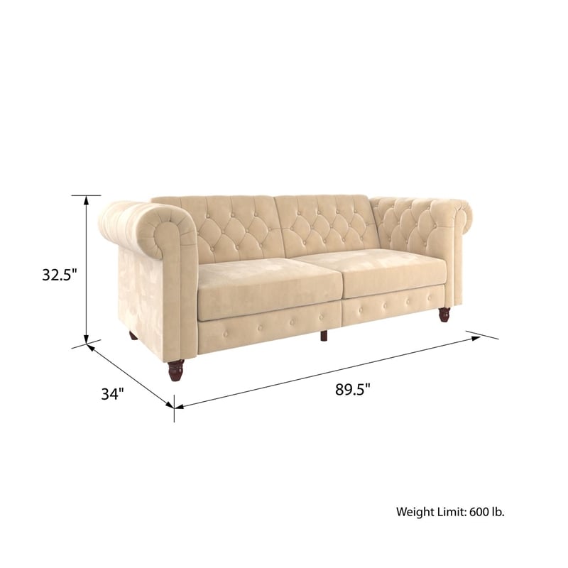 Pemberly Row Modern / Contemporary Sofa Futon in Ivory Velvet
