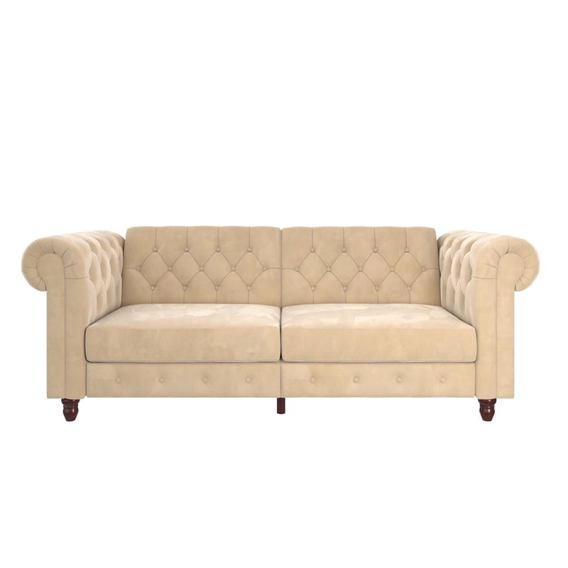 Pemberly Row Modern / Contemporary Sofa Futon in Ivory Velvet
