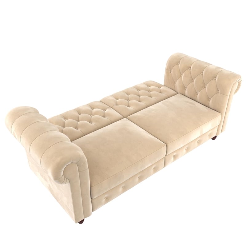 Pemberly Row Modern / Contemporary Sofa Futon in Ivory Velvet