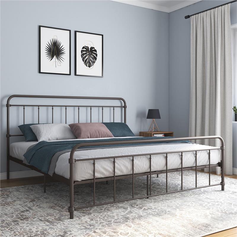 Pemberly Row Contemporary Transitional Metal Bronze Bed in King