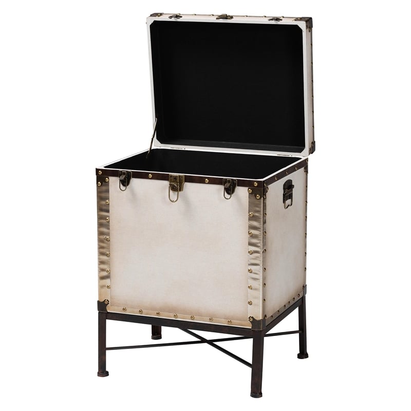 Pemberly Row Modern Vintage White Canvas Lift-Top Trunk End Table