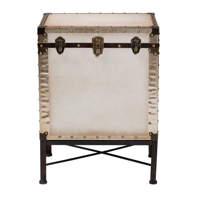 Pemberly Row Modern Vintage White Canvas Lift-Top Trunk End Table
