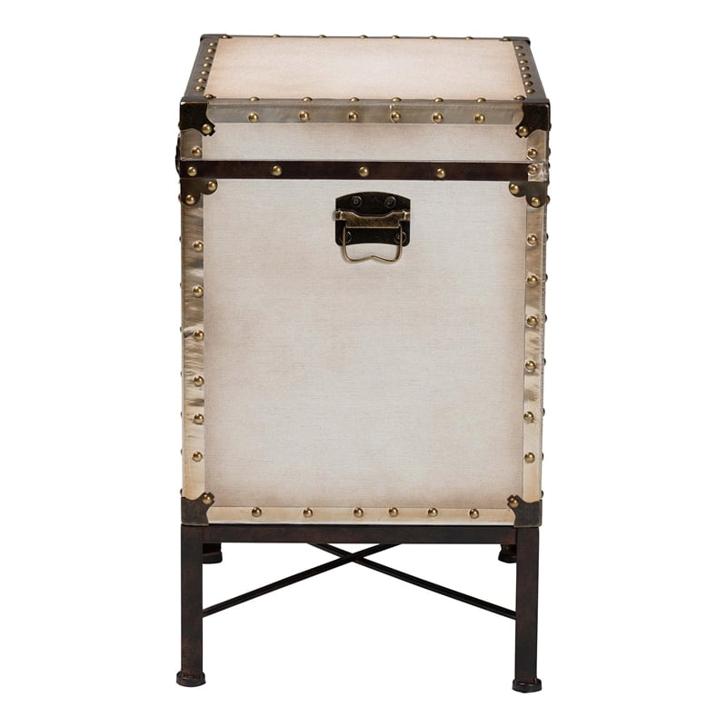 Pemberly Row Modern Vintage White Canvas Lift-Top Trunk End Table