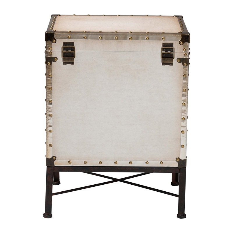 Pemberly Row Modern Vintage White Canvas Lift-Top Trunk End Table