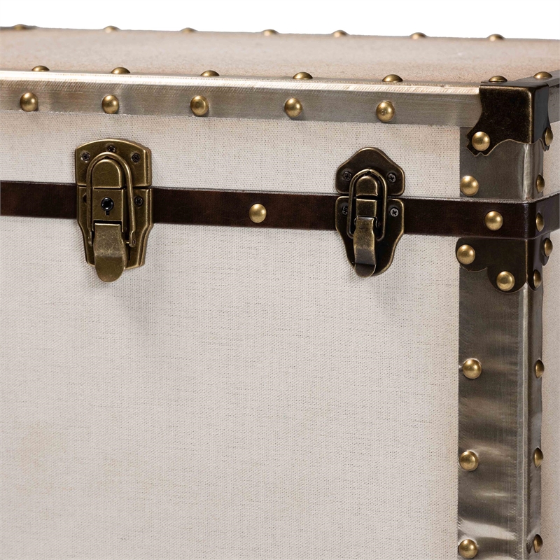 Pemberly Row Modern Vintage White Canvas Lift-Top Trunk End Table