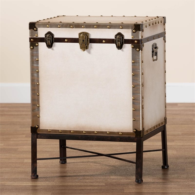Pemberly Row Modern Vintage White Canvas Lift-Top Trunk End Table