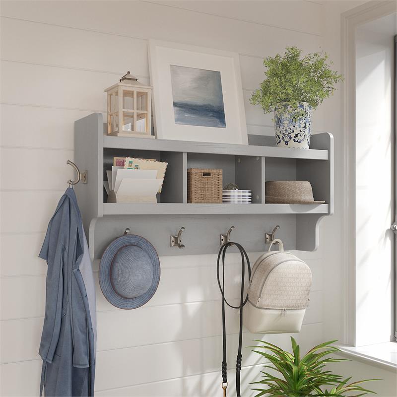 Pemberly Row 40W Wall Mounted Coat Rack in Gray - Engineered Wood