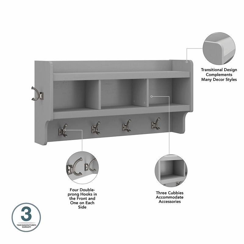 Pemberly Row 40W Wall Mounted Coat Rack in Gray - Engineered Wood