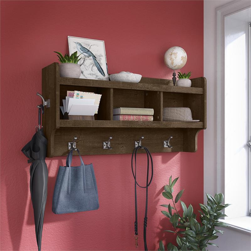 Pemberly Row 40W Wall Mounted Coat Rack in Ash Brown - Engineered Wood