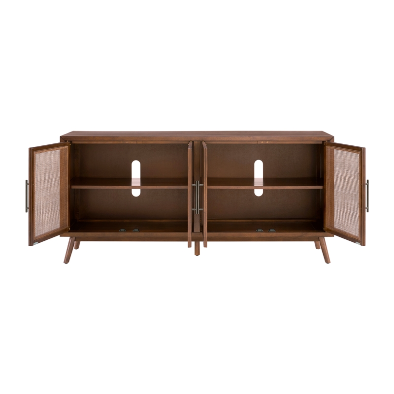 Pemberly Row Mid-Century Modern 4-Door Cinnamon Brown Wood TV Stand
