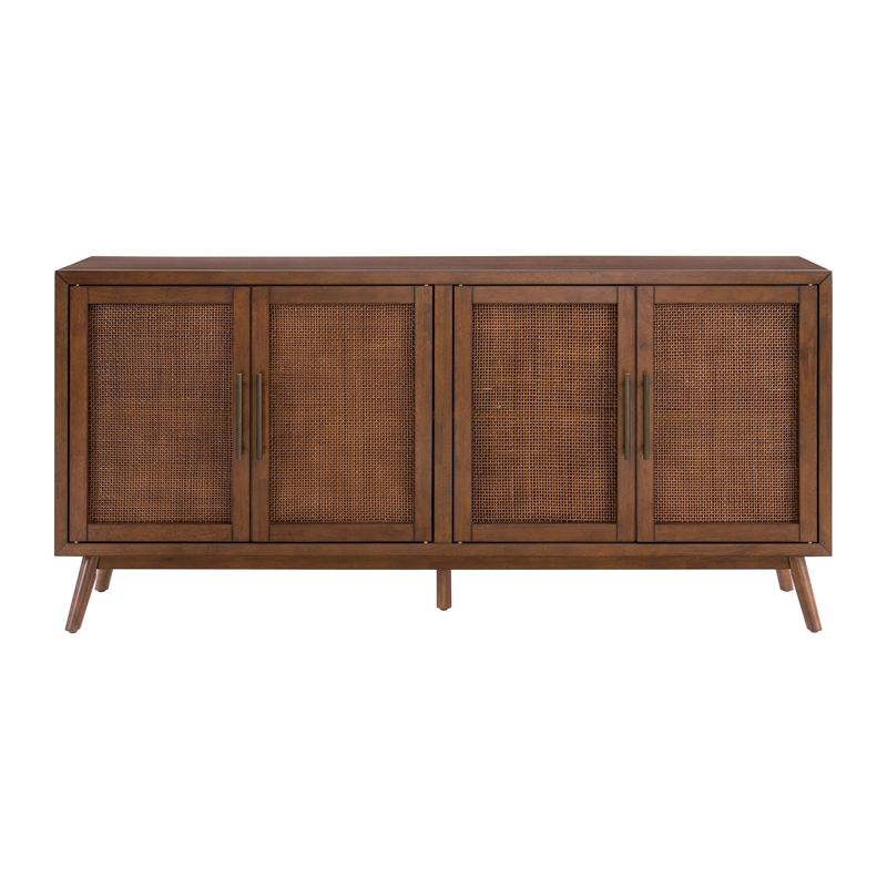 Pemberly Row Mid-Century Modern 4-Door Cinnamon Brown Wood TV Stand