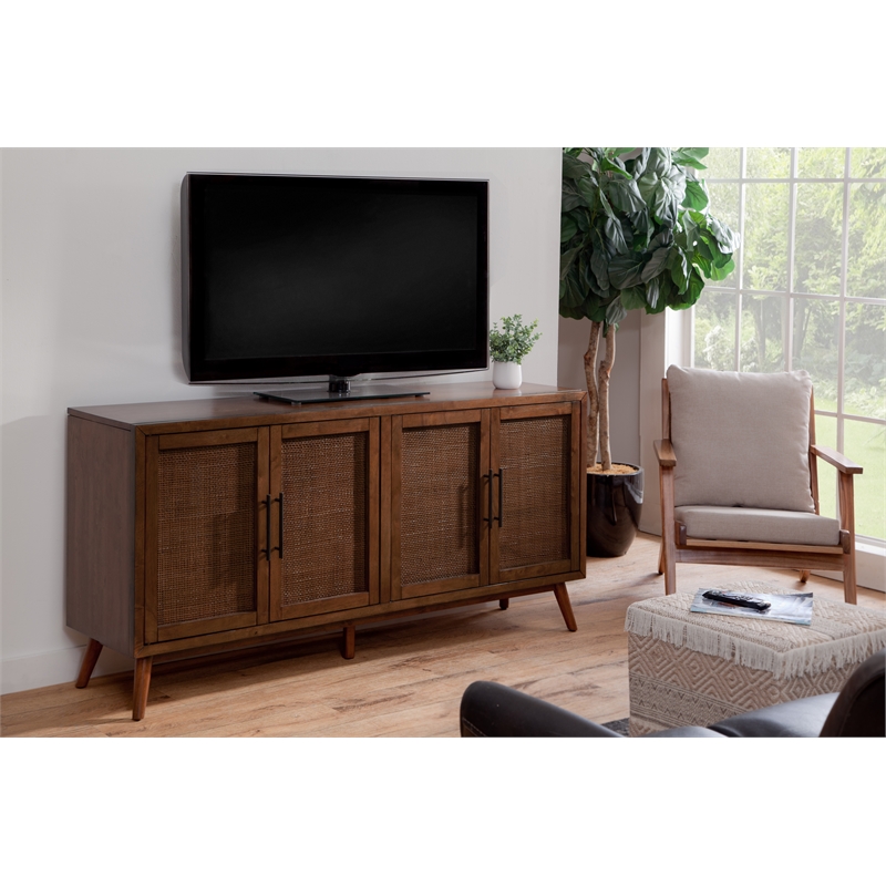 Pemberly Row Mid-Century Modern 4-Door Cinnamon Brown Wood TV Stand