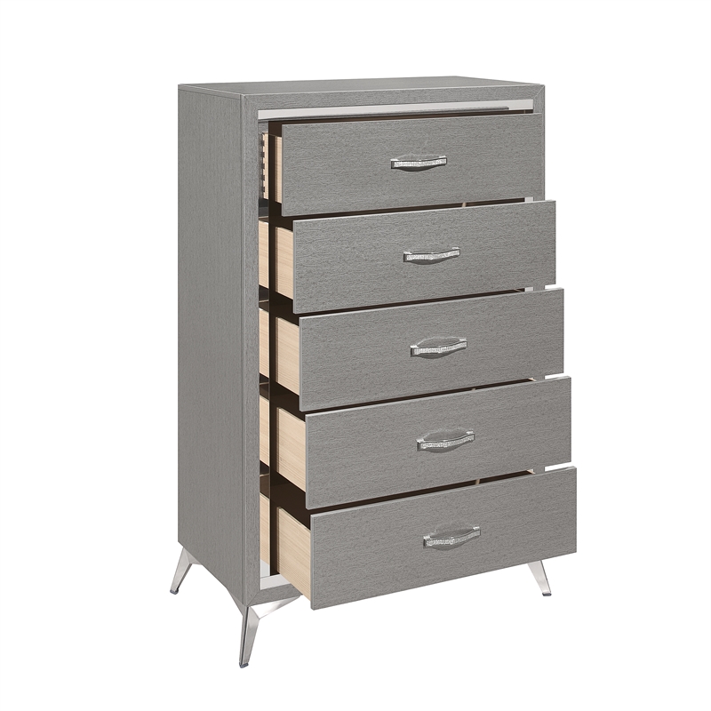 Pemberly Row Modern / Contemporary 5-Drawer Solid Wood Chest in Gray