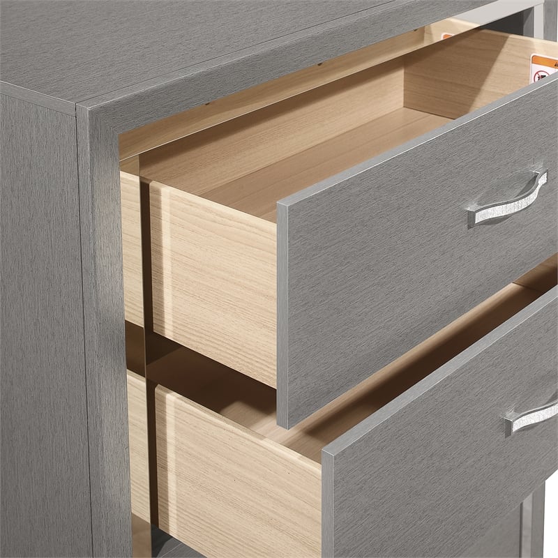 Pemberly Row Modern / Contemporary 5-Drawer Solid Wood Chest in Gray
