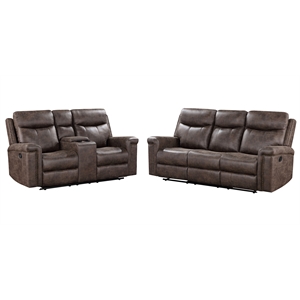 Pemberly Row 2-Piece Fabric Power Loveseat and Sofa Set in Mocha