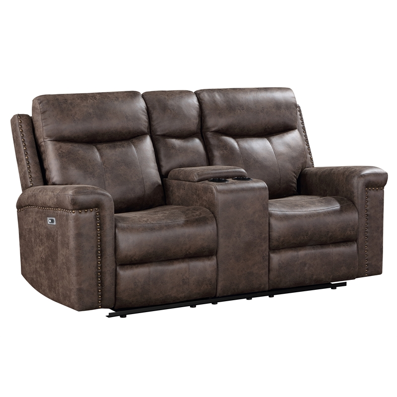 Pemberly Row 2-Piece Fabric Power Loveseat and Sofa Set in Mocha