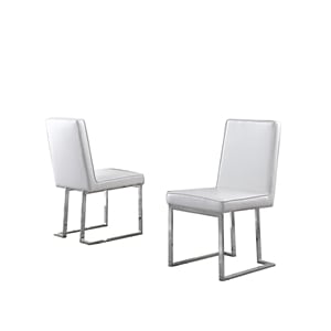 Pemberly Row White Faux Leather Side Chairs with Silver Chrome Base (Set of 2)
