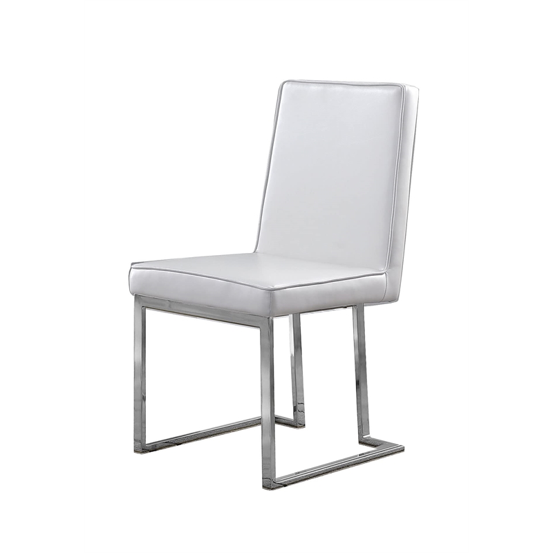Pemberly Row White Faux Leather Side Chairs with Silver Chrome Base (Set of 2)