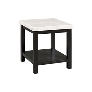Pemberly Row Wood Frame and Marble Top End Table in White/Black